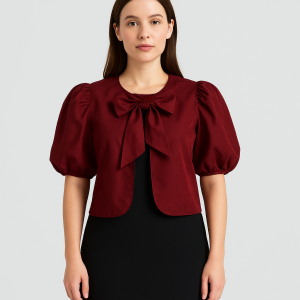 F&F Puff Sleeved Bow Accent Blouse